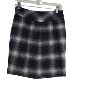 LOFT Ann Taylor Gray & Black Plaid Wool Blend Lined Skirt Sz 4 PETITE